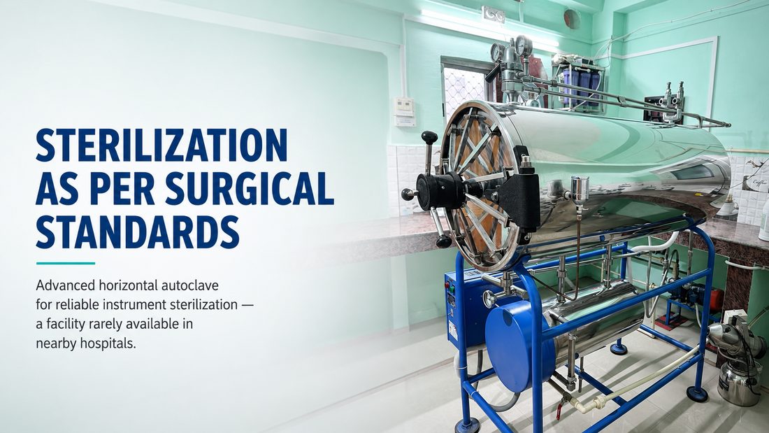 Horizontal autoclave for instrument sterilization as per surgical standards at Sai Sushila Sishu Hospital Garhwa