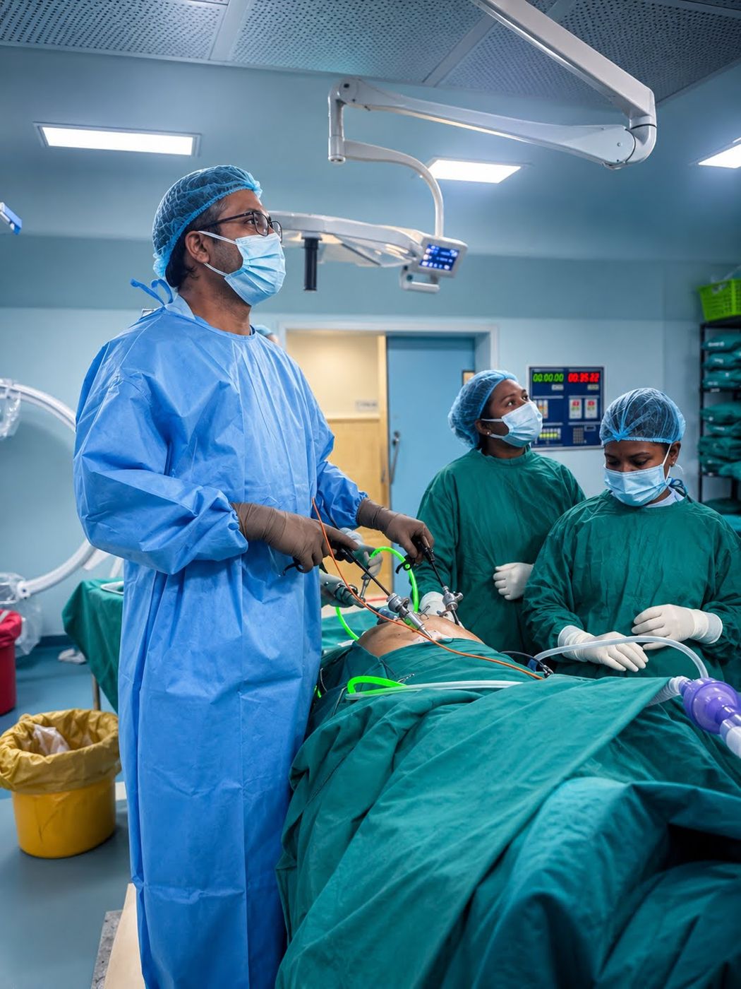 Dr. Vikeerna Bharti during laparoscopic surgery