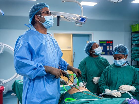 Dr. Vikeerna Bharti performing laparoscopic surgery